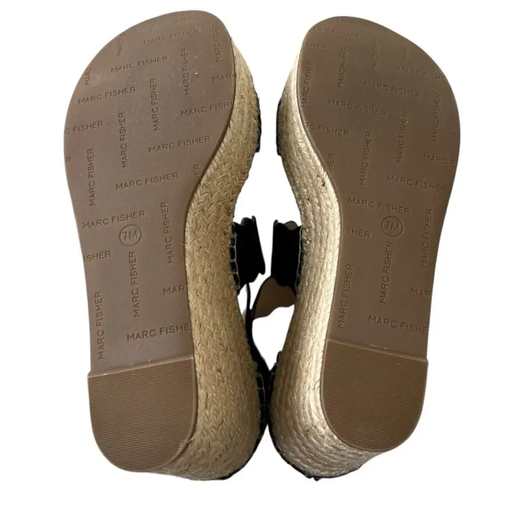 NEW Marc Fisher Calita Black Suede Platform Espadrille Wedge Sandals 7